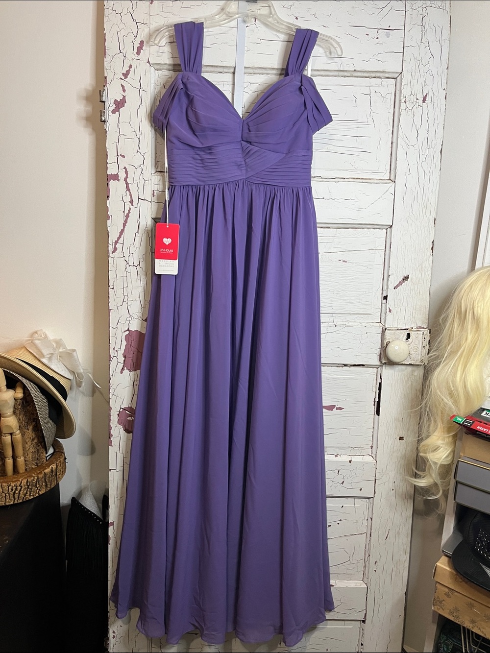 NWT JJs House Lavender Chiffon Ruched Strap Maxi Dress SEE MEASURES (Sm-Med)